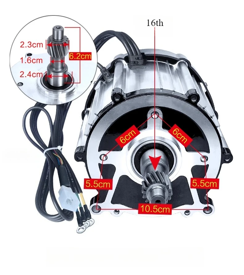 48-72V 850-1200W 5H-16T Brushless DC Differential Motor for High Torque Permanent Magnet Motor，Electric Tricycle Conversion