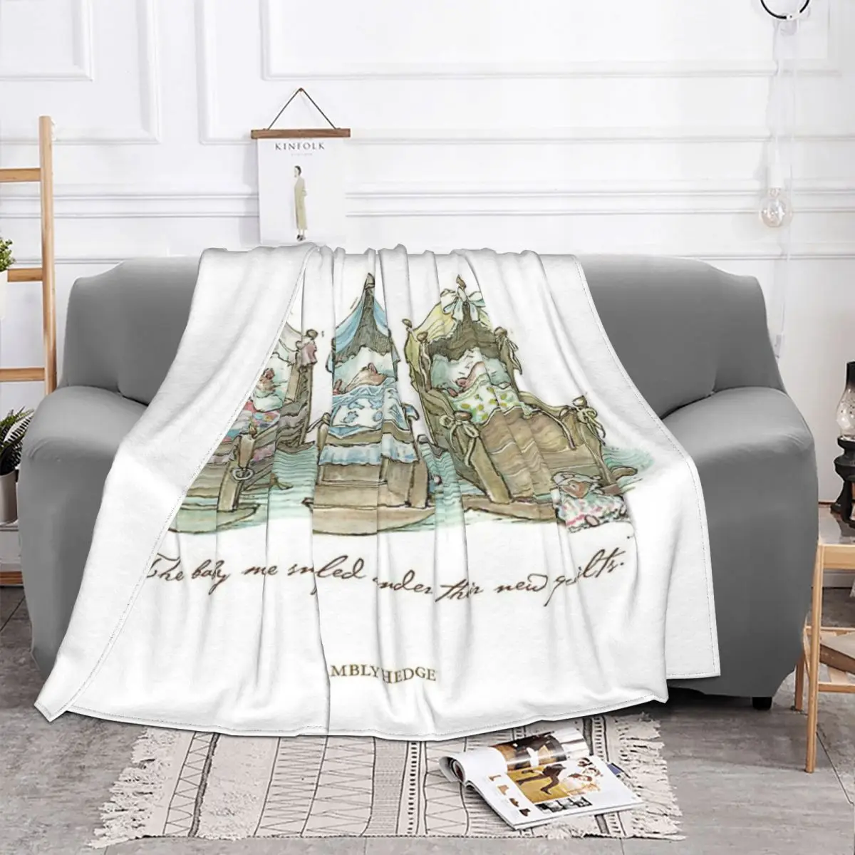 The Brambly Hedge Baby Mice Snuggle In Their Cots Blanket Bedspread On The Bed Living Room Bed Covers With Picture