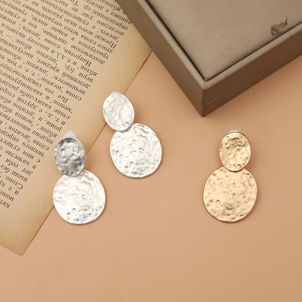 Vintage Gold Silver Color Geometric Big Round Clip on Earrings for Women Girl Hollow Ear Clip Without Piercing Fashion Jewelry