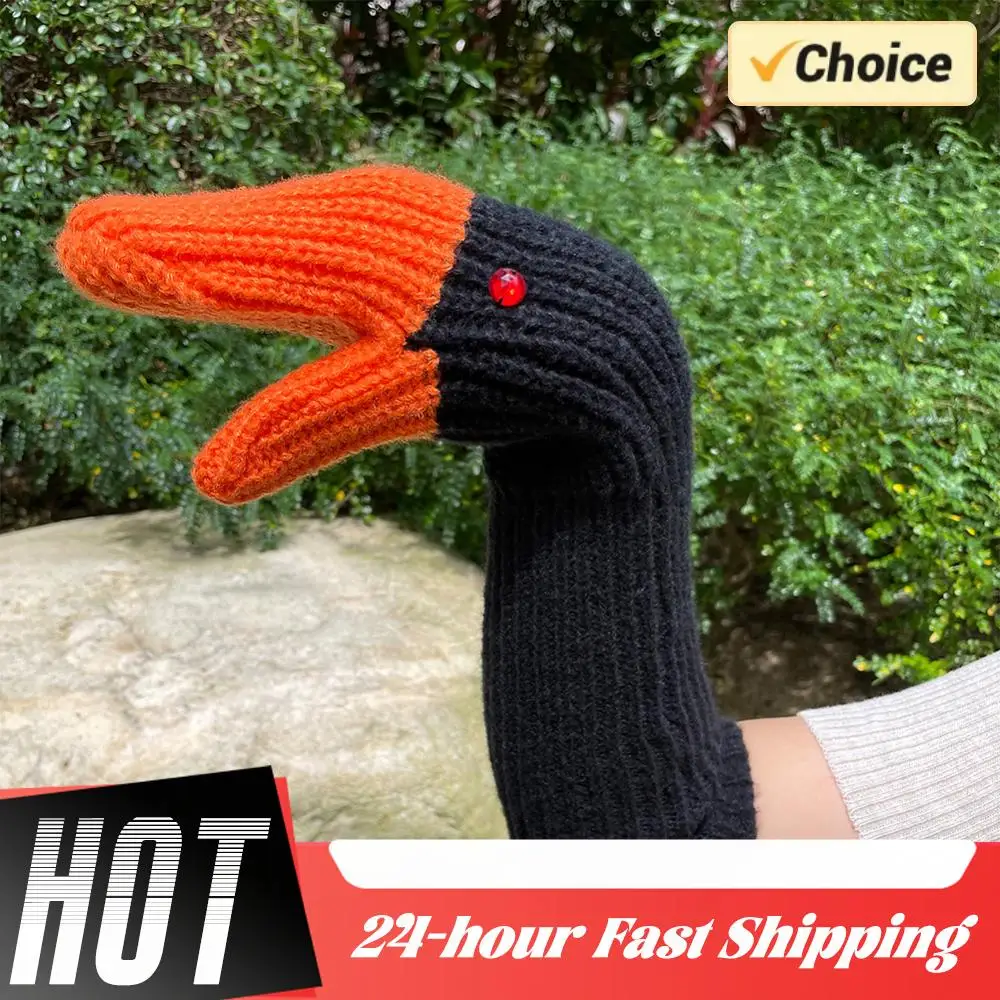 Unisex Cartoon Swan Mittens Cold-Proof Warm Knit Mittens Full Finger Creative Knitting Gloves for Autumn Winter