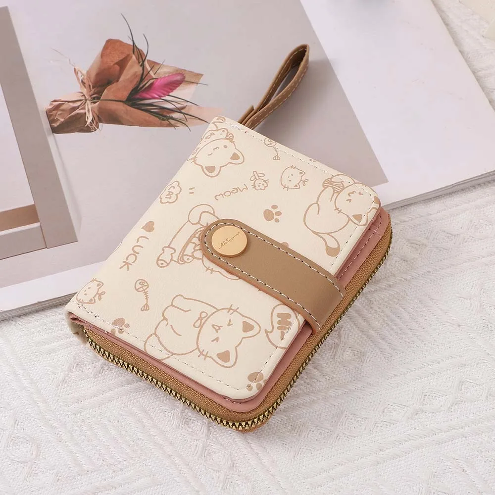 Waterproof Cute Cat Girls Wallet Multiple Card Slot Pu Short Student Money Bag Portable Candy Colors Zipper Wallets Work