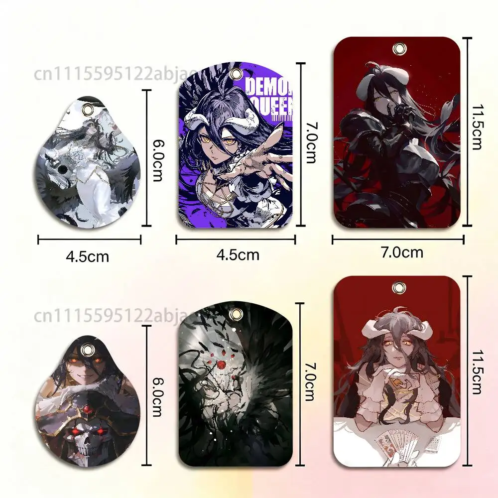 A-Albedo O-Overlord Rectangle ID Card Case Keychain Access Card Bag Key Tag Ring Leather Card Holder Key Ring