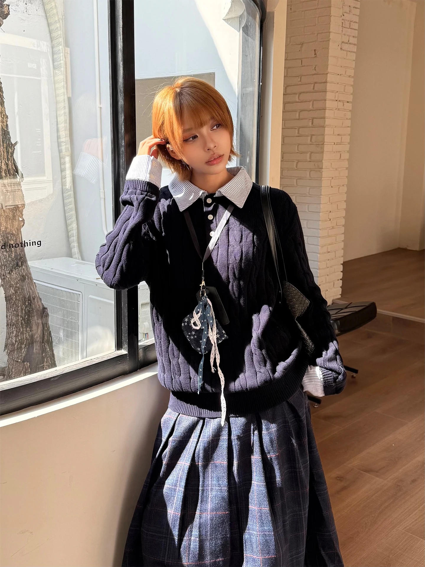 

Don Cry Knitted Sweater Casual Loose Fit Long Sve Ne Pure Color Patterned Splice Stripe Twist Design ex Autumn ...