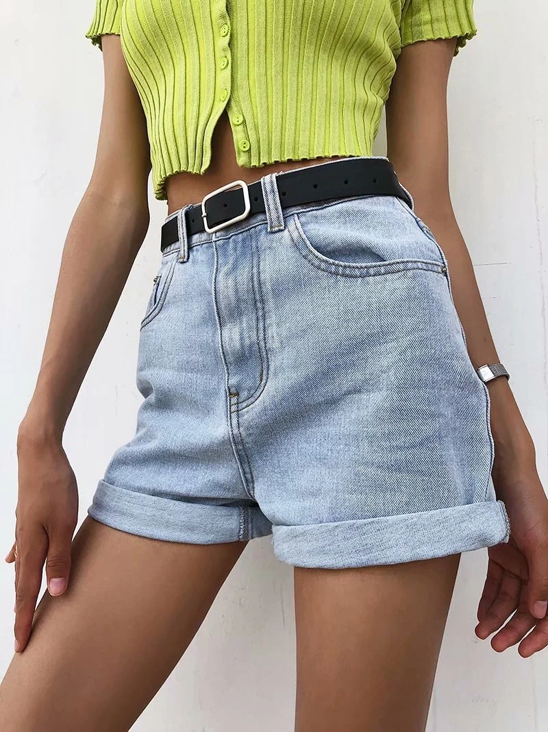 

High Waist Denim orts Belt Slimming Vintage Cuffed Leg INS Girl Hot Pants Versatile ort orts Thin Summer Thin High Waist