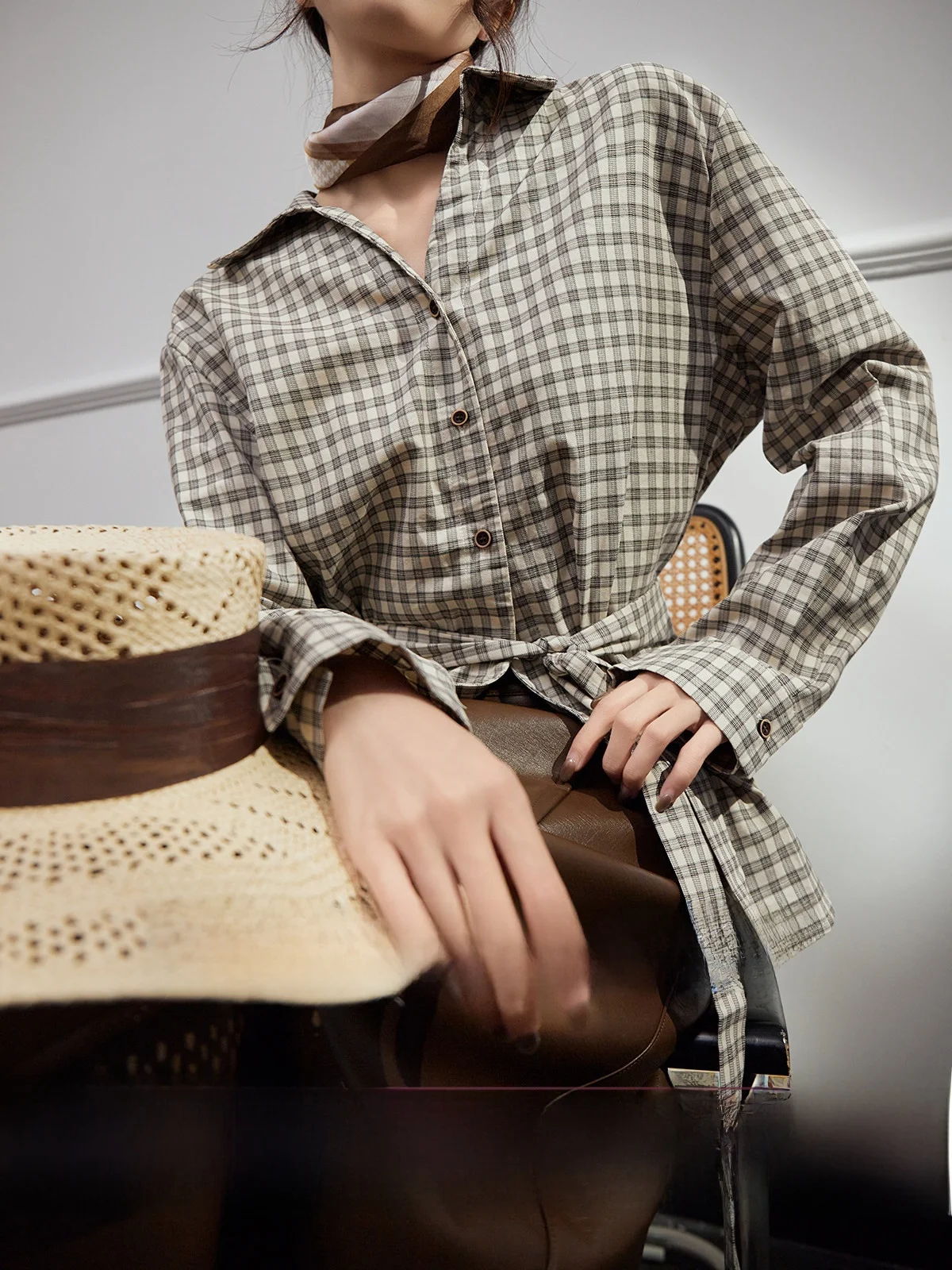 

Женский вязаный топ карамельного цвета с застежкой на талии, длинный све, клетчатый дизайн для похудения, осенняя мода, дядя, Cleanfit Sle