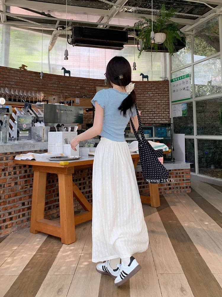 

Long A-Line Skirt Ele Fem Sle Apricot White Spring Summer New Arrival High Waist Korean Version Polyester Fiber