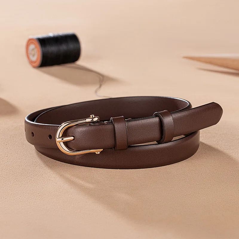 

Leather Belt Women Fashion New High-grade Light Luxury Hundred Bypass Head Layer Cowhide Thin Belt High-grade Sense