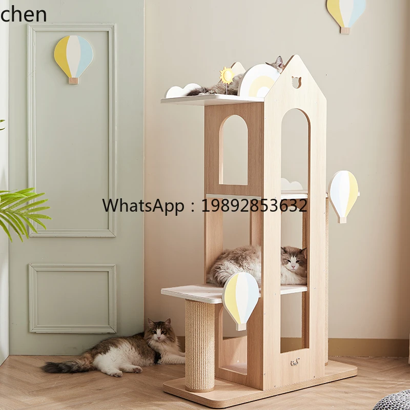 Z1  cat climbing frame hot air balloon frame solid wood cat nest tree scratching board sisal column
