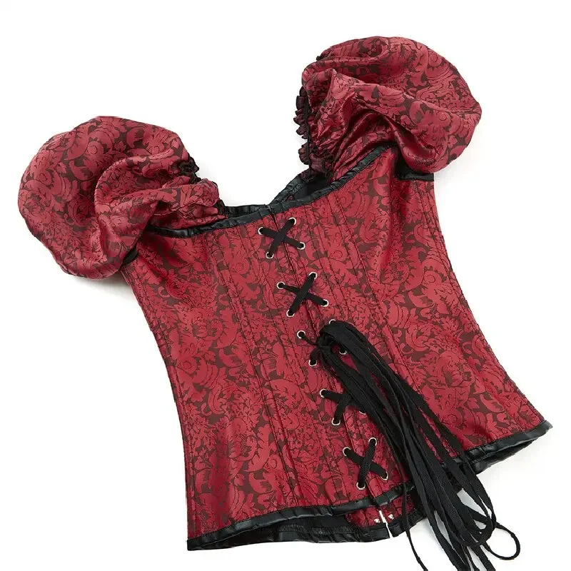 Steampunk Gothic Corset Top Off Shoulder Floral Corsets Overbust Straps Sleeve Vintage Sexy Party Plus Size Costumes Black Red