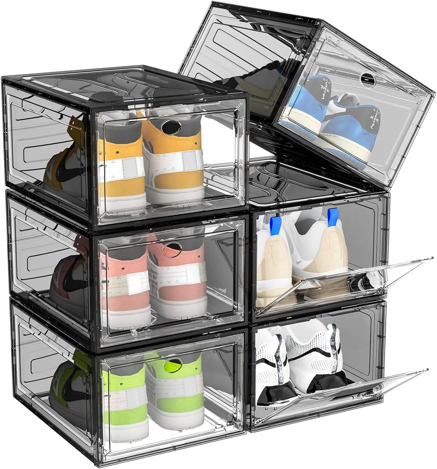 

ARSTPEOE Upgrade Harder Stackable Shoe Boxes With Magnetic Front Door, Clear Plastic Organizer and Display Case, Black