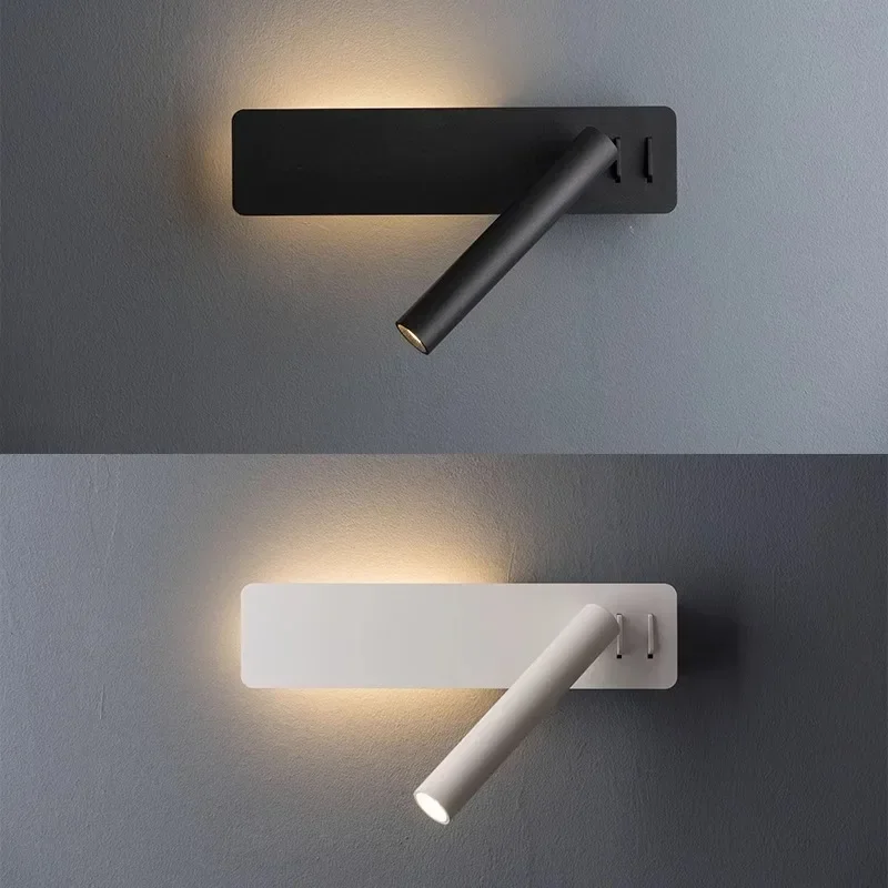 

White Nordic Bedside Wall Lamp LED Bedroom Reading Wall Lamp Study with Switch Adjustable Angle Rotating Wall Lamp