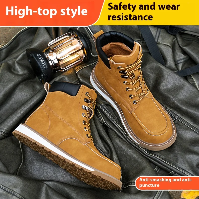 Steel Toe Safety Shoes Men, Lightweight Anti-Puncture Anti-Smash Non Slip Industrial Work Boots Kevlar-Midsole Protective Boots