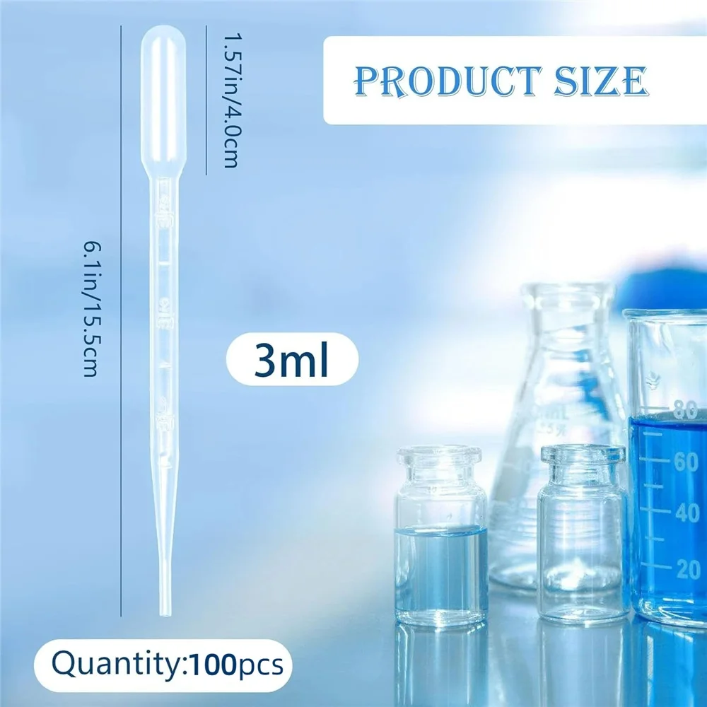 100Pcs/Lot Laboratory Pipette 3ml/0.1(oz) Plastic Disposable Graduated Container Liquid Dropper Equipment Straw Makeup Tools