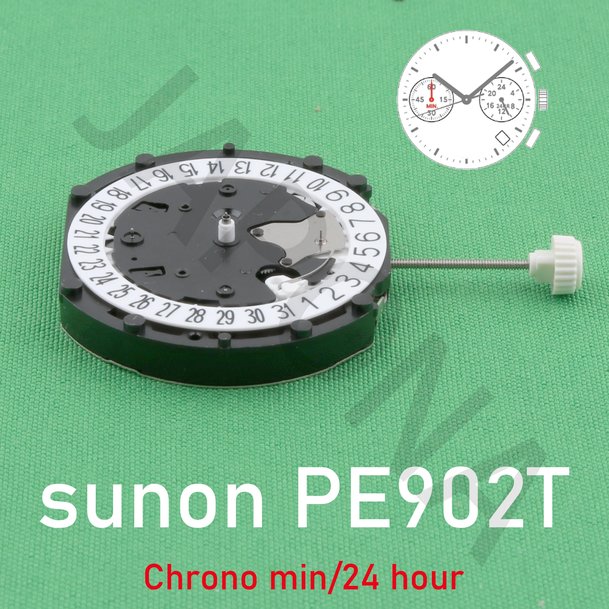 pe902T china sunon PE902T movement Ligne Quartz Movement Three Hands with 2Eyes ＆Date Small Chronograph Second ,24Hour PE90