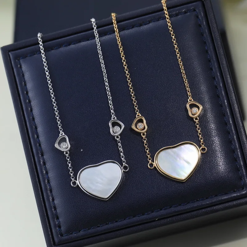 Designer Collection Necklace Earrings Women Lady Inlay Cubic Zircon Mother Of Pearl Hearts Shaped Pendant Chain Jewelry Sets