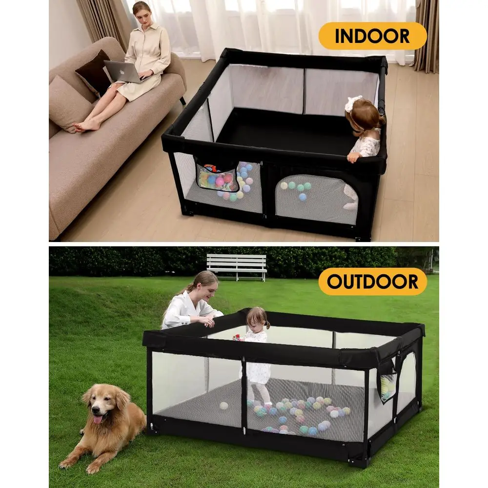 Extra großer faltbarer Spielplatz, tragbarer Reise-Laufstall mit Tor für Babys und Kleinkinder, sicheres Aktivitätszentrum für drinnen und draußen (51