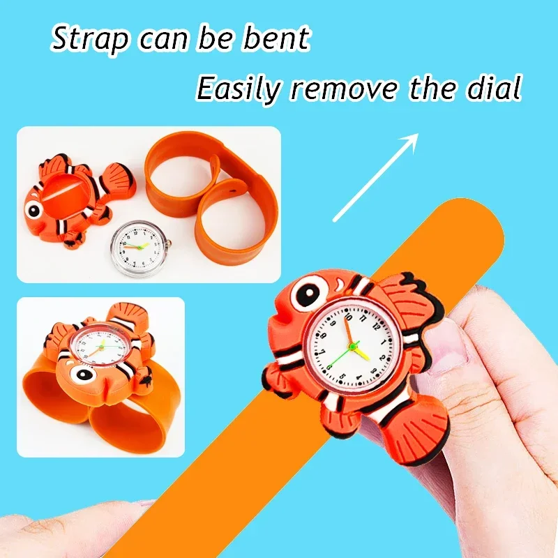 3D Dolphin Shark Toy Children Watch Boys Girls Students Clock Slap Bracelet Kids Birthday Party Gift Baby Cartoon Fish Watches