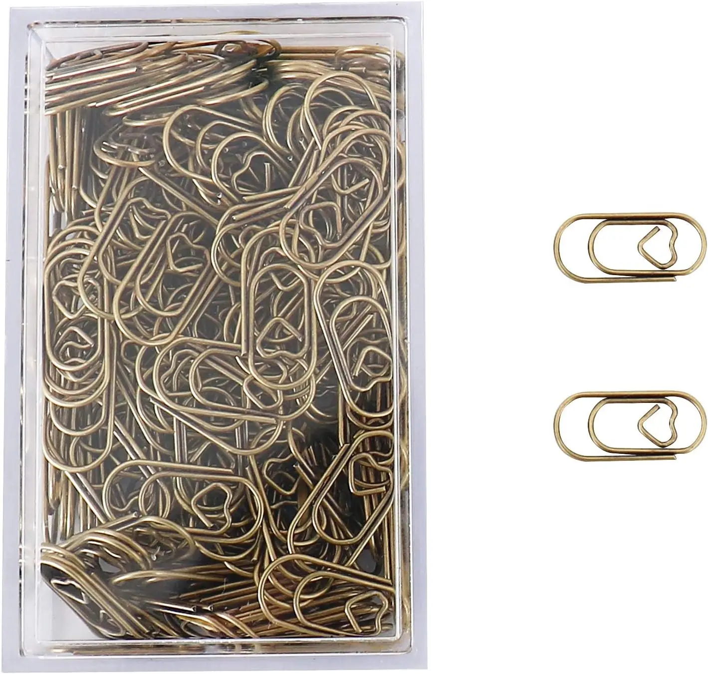 200 Pcs Heart Shaped Paper Clips, Stainless Steel in Tinplate Holder for Office School Home Desk Organizers
