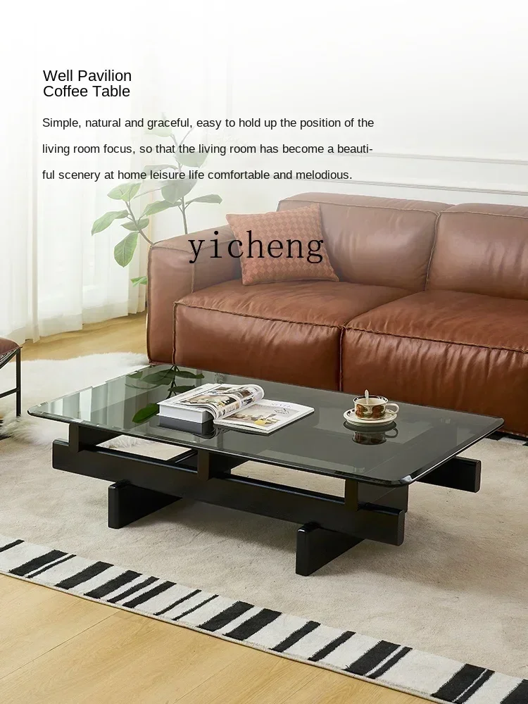 ash wood home modern simple living room rectangular designer French minimalist tempered glass coffee table
