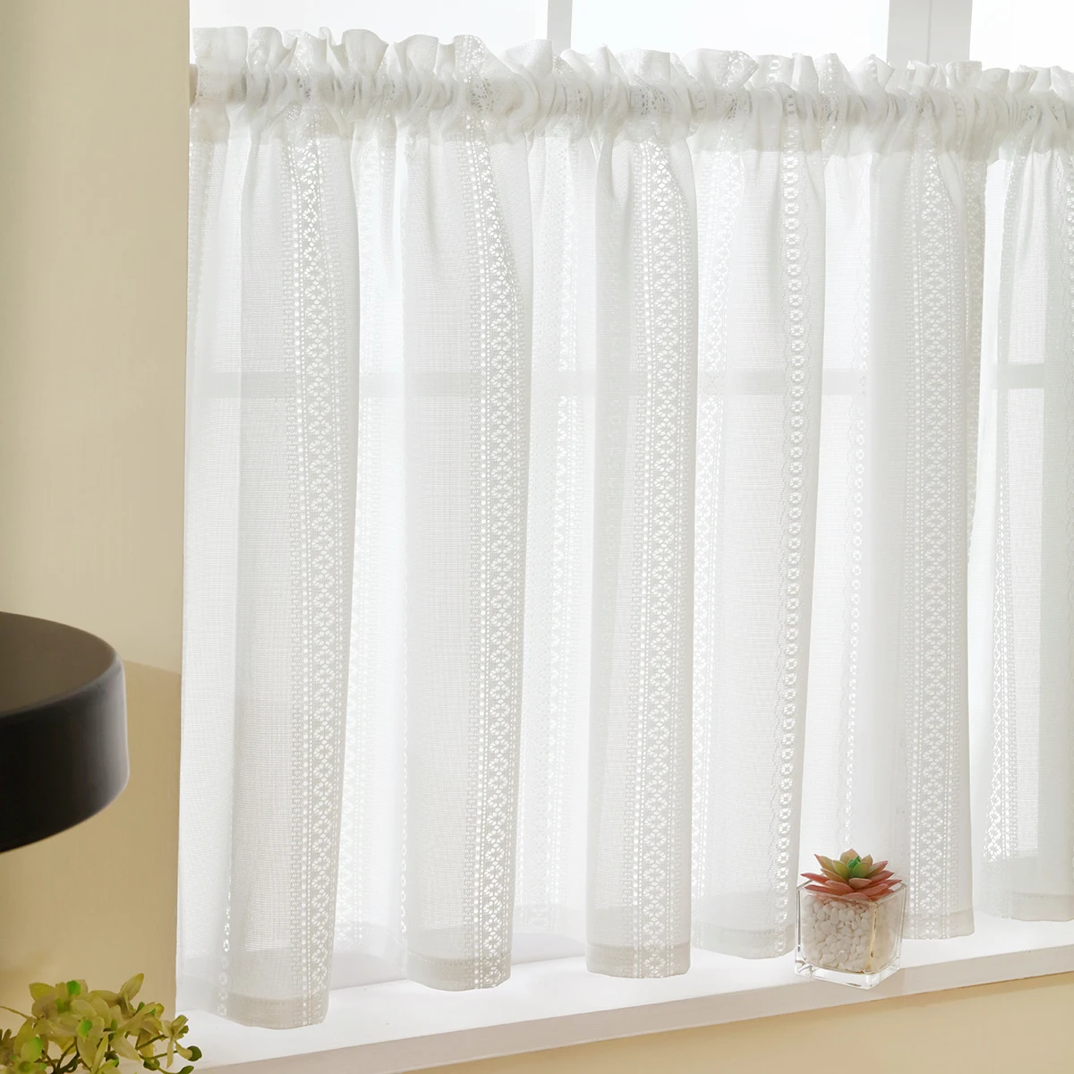 1pc White Cafe Curtain，Hollow Valance，Rod Pocket Flat Curtain，Small Curtain for Kitchen，Room Decor，Cabinet obstruction
