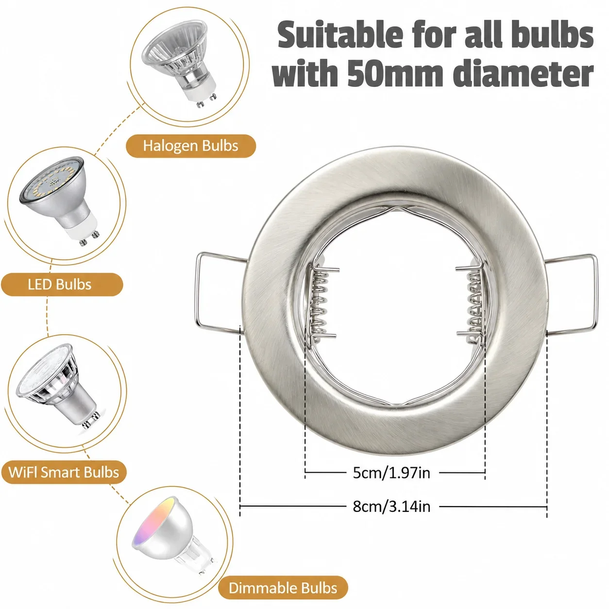 JOYINLED 6 Pack Satin Nickel Recessed Spotlight Frame GU10 Downlight Trim Ceiling Light Housing 60mm Cutout Fixture