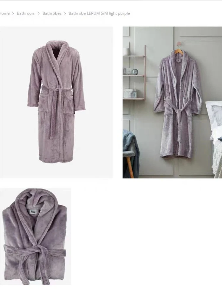 Thick Coral Fleece Robe Long Sleeve Mid-Length Home Clothes Women's Belted Loose Fit Winter Warm Bathrobe Couple's Pyjama
