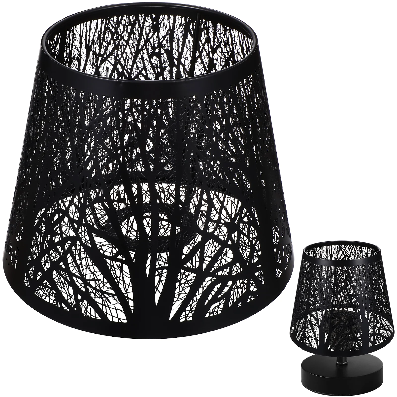 

E27 Wrought Iron Lamp Shade Black Dust Proof Tree Hollow Design Light Cover for Bedroom Living Room Floor Table Lamps Drum Metal