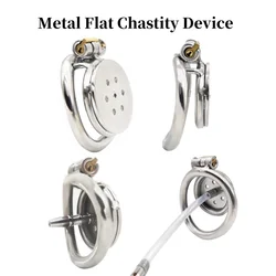 2024 New Ultra Small Flat Metal Cock Cage Anti Cheating Chastity Lock Urinary Catheter with Curved Ring Adult Erotic Products 18