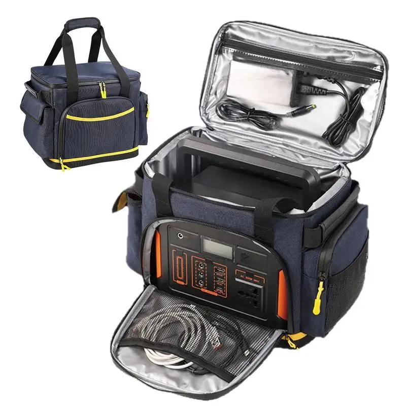 

Портативная сумка для переноски электростанции с ручкой, водонепроницаемая сумка из ткани Оксфорд, несколько карманов для зарядных кабелей