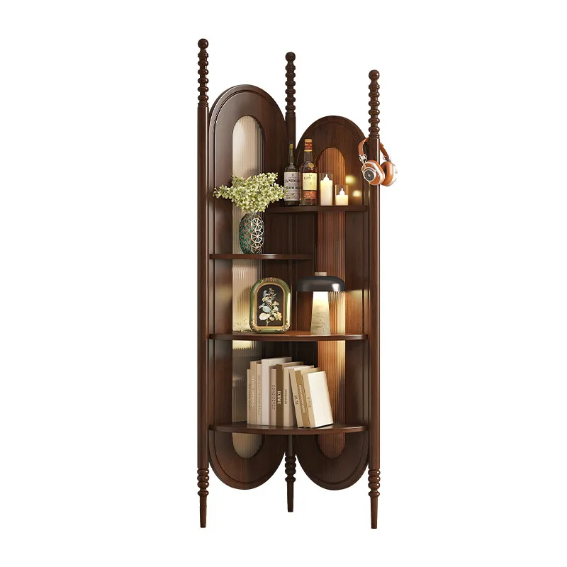

LMM solid wood with glass medieval living room sofa storage household corner wall integrated storage cabinet