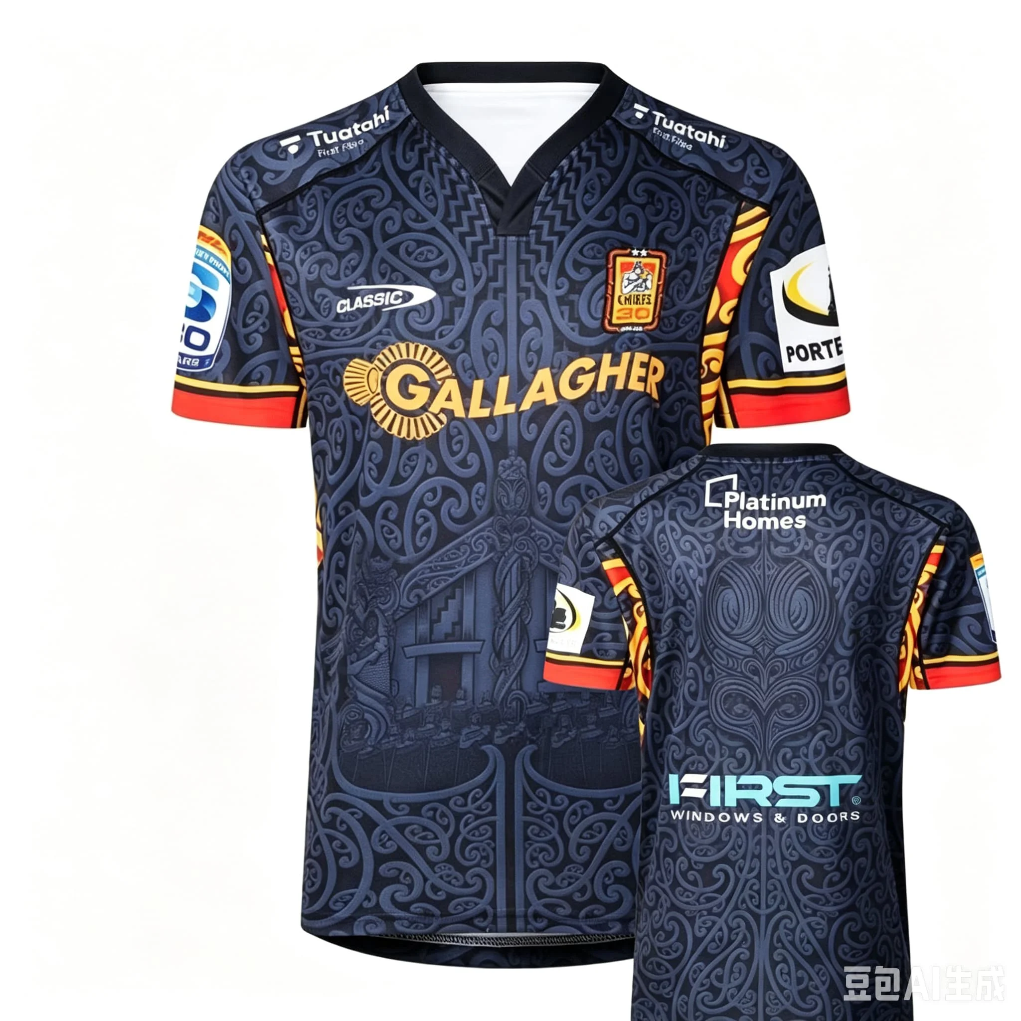 Chiefs Commemorative Rugby Jersey Dark Maori Tattoo Print Short Sleeve Tee Perfect Zealand Rugby Supporter Gift for Men Women