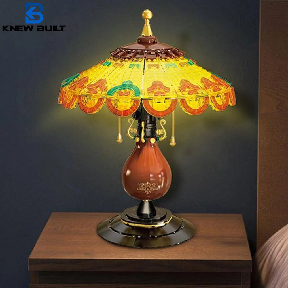 Table Lamp Model Mini Building Blocks Vintage Classic Light Decoration Assemble Gift Educational Toys Exercise Brain Bricks