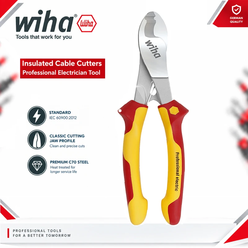 Wiha 43660 1000V AC Insulated Cable Cutting Plier C70 High Carbon Steel 58HRC Induction Hardened Blade Wire Stripper