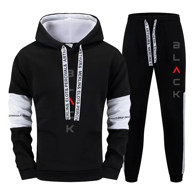 

Autumn Winter Casual Sweatshirt Jogger Sportswear Black Letter Print Outfits 2025 New Fashion Men's Tracksuit Hoodies Sweatpants