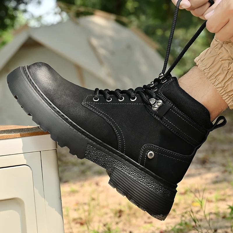 أحذية عجل واسعة معززة بأربطة على الموضة وخياطة مزدوجة ومضادة للخدش وأحذية عمل متينة بمقاسات كبيرة