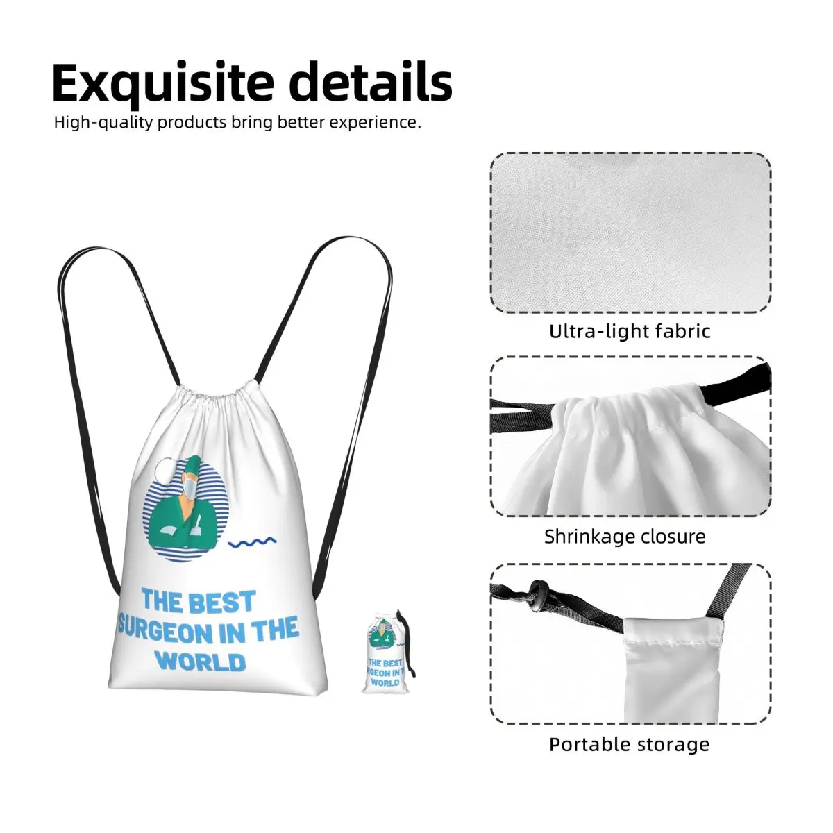 The Best Surgeon In The World Drawstring Backpack Sports Gym Bag Lightweight Foldable Storage Drawstring Bag for Men Women