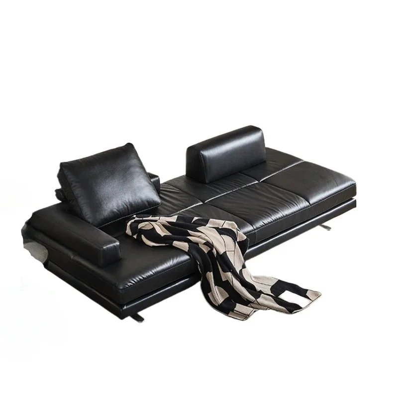 

Tqh Leather Sofa Living Room Light Luxury Black Straight Row Sofa Middle Ancient Leather Sofa