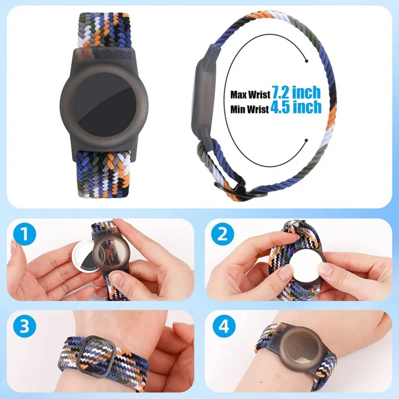 Armband voor kinderen AirTag, Nylon Stretch Gevlochten Air Tag Polsband, Beschermhoes GPS Tracker Houder, Horlogeband Peuter Kind