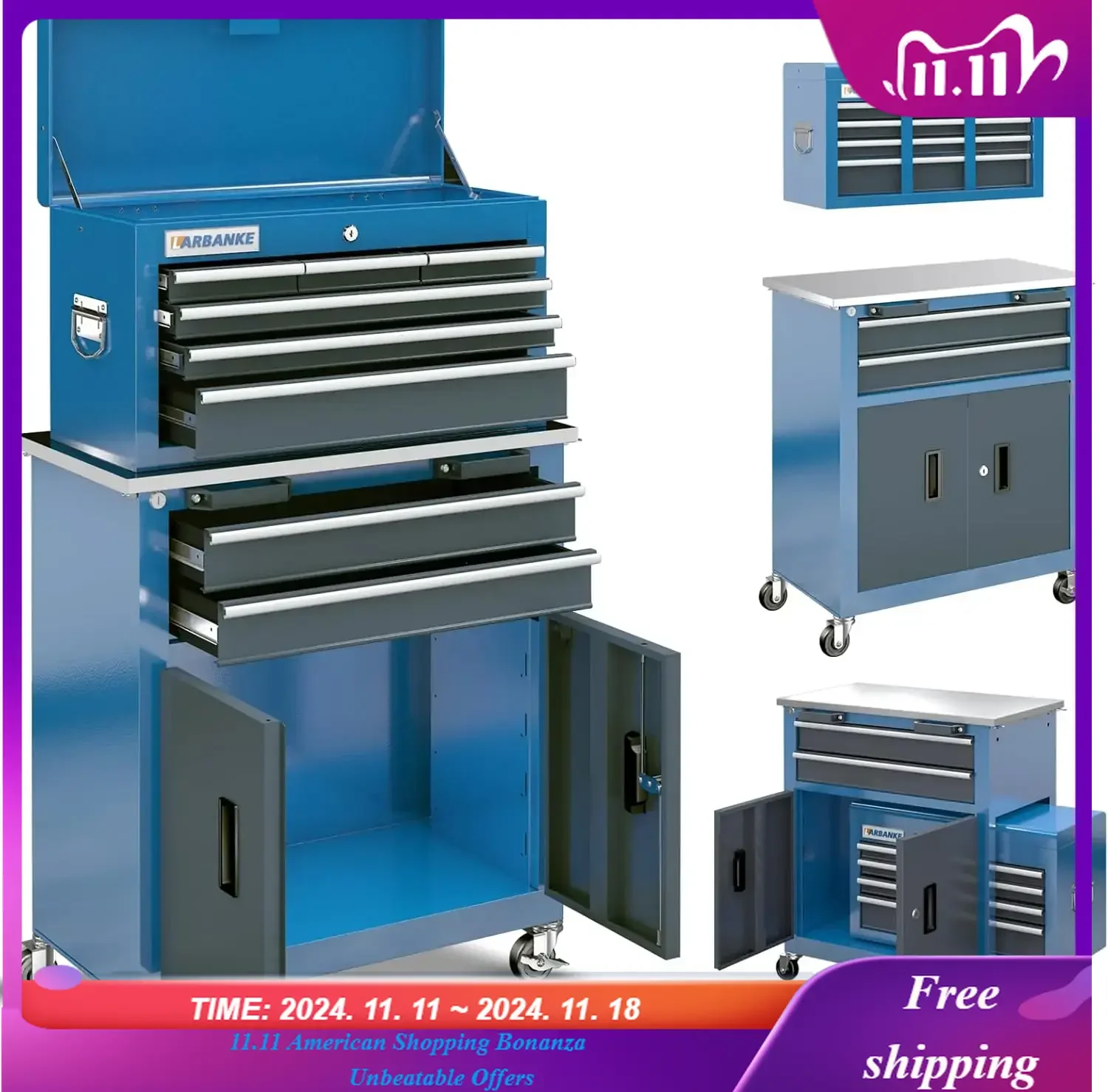 

Rolling Tool Chest with Wheels and Door,Tool Box with Sliding Drawer,Stainless Steel Countertop ,