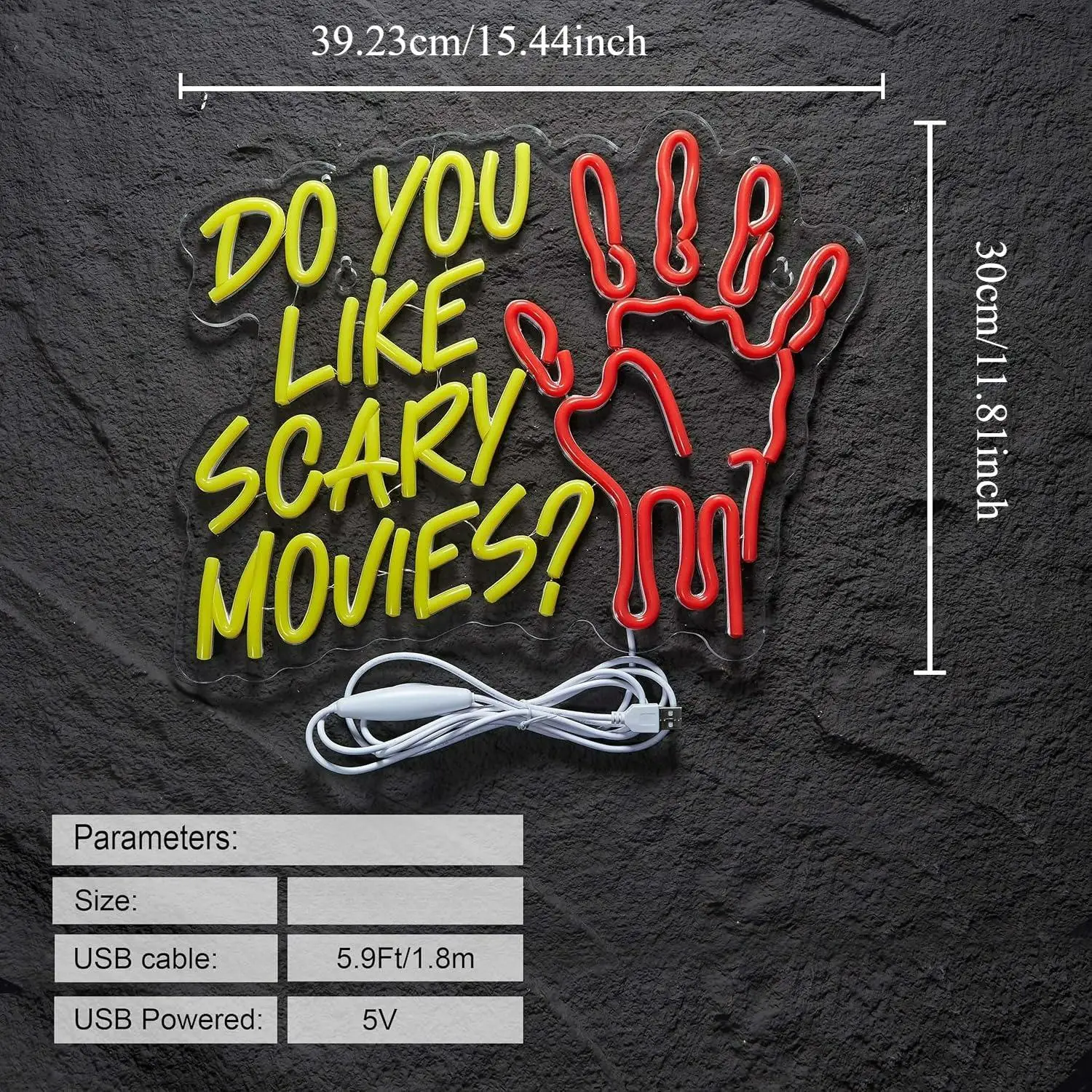 Do You Like Scary Movies Neon Sign Dimmable USB LED Light for Horror Theater Escape Room Bar Halloween Party Wall Decor Art Sign view 5