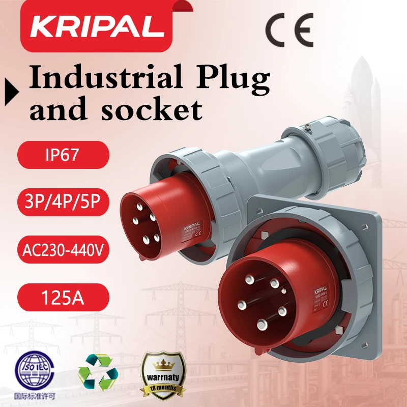 Spina e presa industriale Kripal 125A connettore elettrico 3P/4P/5pin IP67 presa a parete spina maschio femmina