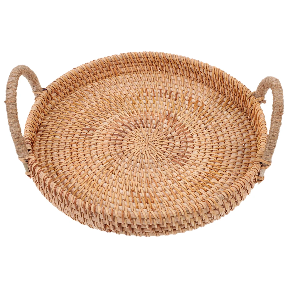 

Round Fruit Basket Handmade Baskets Snacks Tray Rattan Storage Serving Bread for Autumn Vines Organizing with Handles