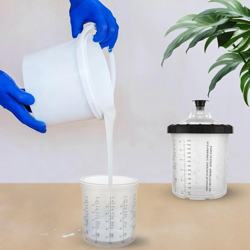 Tazza di miscelazione per spruzzatore di vernice usa e getta da 25 pezzi per pistola per verniciatura automobilistica, kit per pistola per verniciatura a vernice da 20 OZ (600 ml) durevole e facile da installare