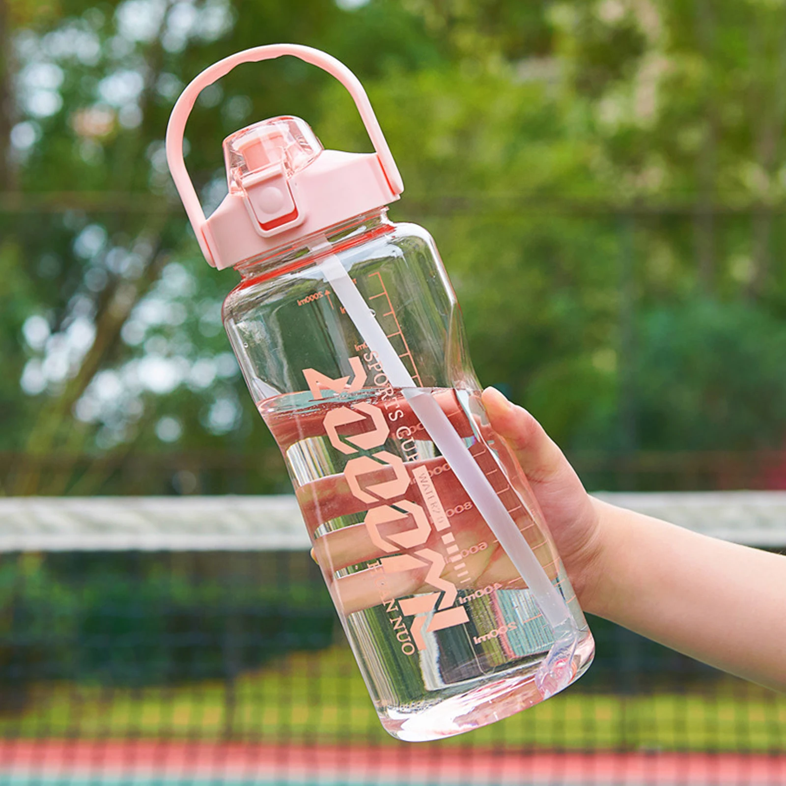 1500ml Portable Water Bottle Large Capacity Plastic Straw Water Cup Drink Bottle With Marker For Outdoor Sports Fitness