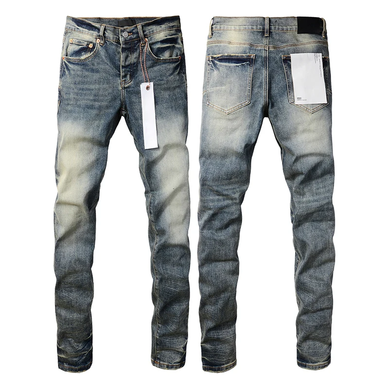 Men's Purples Jeans Vintage Wash Water Denim Trousers Europe America Daily Casual Stretch Straight Leg Pants Skinny Jeans Men