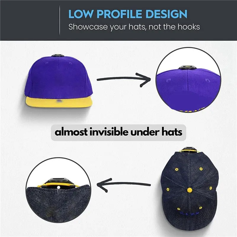 New Arrival 8Pcs Hat Hooks for Wall Hat Rack for Baseball Cap Hat Display Hat Hangers for Wall Black