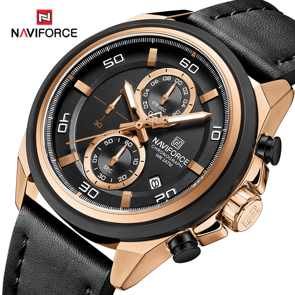 

NAVIFORCE водонепроницаемые часы для мужчин, оригинальные брендовые роскошные кожаные мужские кварцевые наручные часы, модный военный хронограф, мужской