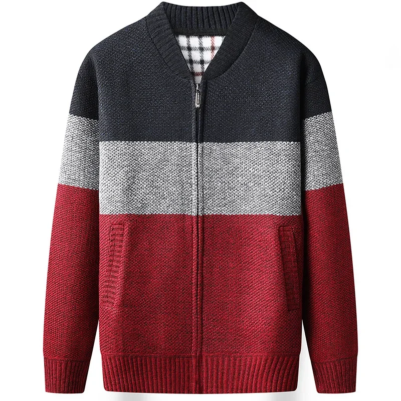 

Новый мужской повседневный вязаный топ контрастного цвета с длинными рукавами и бархатным теплом для осенне-зимней модной многофункциональной куртки