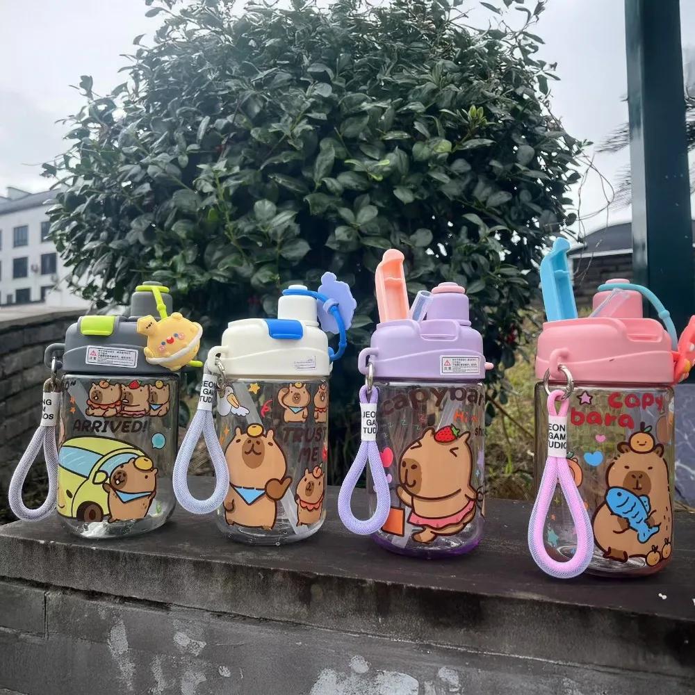 Botella de agua portátil de gran capacidad para capibara, taza transparente de dibujos animados para niños, PC, PVC, botella portátil de leche