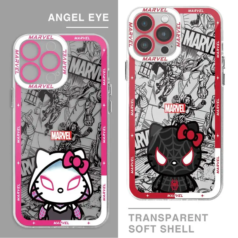 Marvel Spidermans Hello Kitty Case for iPhone 15 Plus 12 Pro 14 Pro Max SE 13 Mini 11 XS Max 7 8 XR 15 Pro Max 7 Bumper Cover